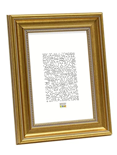 Deknudt Frames S45HA1 Bilderrahmen 18x24 Bilderrahmen Goldfarbe mit Perlenkante Kunststoff Fotokader von DEKNUDT