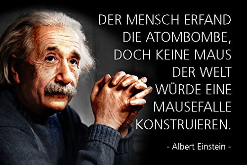 Blechschild 30 x 20 cm - Albert Einstein Spruch - Der Mensch erfand die Atombombe,... - Deko7 von Deko 7