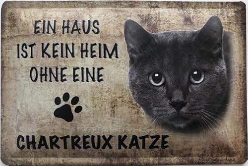 Blechschild 30 x 20 cm Katzen Spruch: Ein Haus ist kein Heim ohne eine Chartreux Katze - DekoNo7 von Deko 7