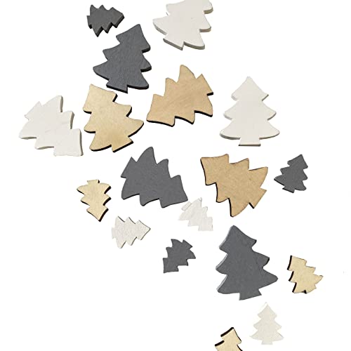 Deko AS GmbH Streudeko 18-TLG. Set Weihnachtsbäume in Natur grau weiß lackiert 2-4 cm Tischdeko Bastelbedarf von Deko AS GmbH