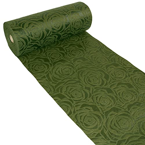Dekoflor Tischband Tischläufer Tischdeko einzigartiges Rosen Design (Wasserfest, Lotuseffekt, samtige Oberfläche, 25 m Rolle, 30 cm Breite, 100% Nylon), Oliv von Deko AS GmbH
