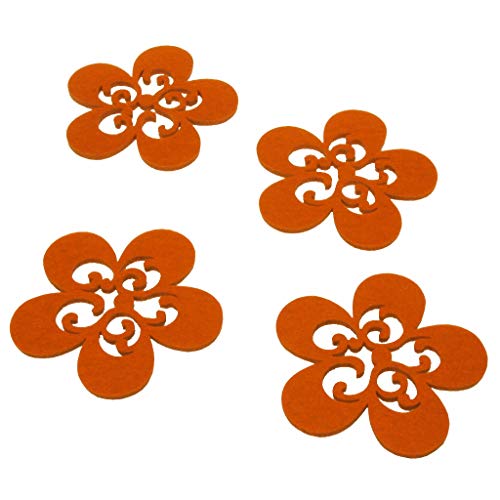 Dekoweb® Filz Untersetzer Blume - 12 Stück - Orange - Glasuntersetzer - Filzuntersetzer - Filzblumen - in der Holzbox 10 x 10 x 0,5 cm - 21058-15 von Deko AS GmbH