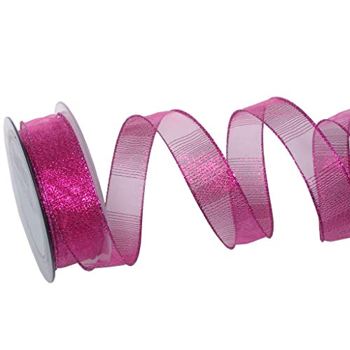 Organzaband Glamour-Stripes - Pink - mit Drahtkante - Weihnachten - Schleifenband - Dekoband - ca. 25 mm Breite - 10 m Länge - 93134-25-10-40 von Deko AS GmbH