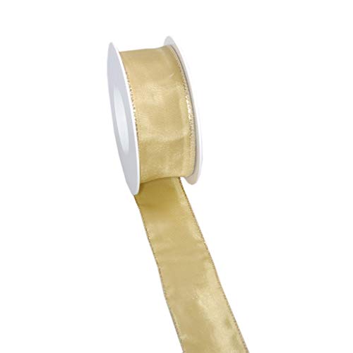 Taftband mit Draht- und Lurexkante - Sand - breit - Geschenkband - Dekoband - Schleifenband - ca. 40 mm Breite - 25 m Länge - 3331-40-25-955 von Deko AS GmbH