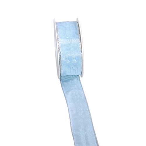 Taftband mit Draht- und Silberkante - Lurexkante - Hellblau - breit - Geschenkband - Dekoband - Schleifenband - ca. 40 mm Breite - 25 m Länge - 3331-40-25-4 von Deko AS GmbH