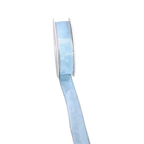 Taftband mit Draht- und Silberkante - Lurexkante - Hellblau - schmal - Geschenkband - Dekoband - Schleifenband - ca. 25 mm Breite - 25 m Länge - 3331-25-25-4 von Deko AS GmbH
