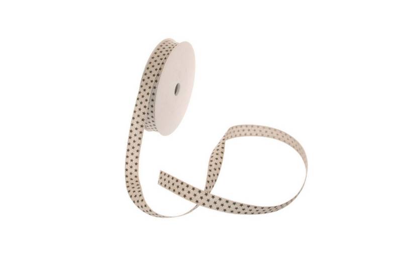 Deko AS Dekoband Leinenband mit Sternendruck - natur-schwarz - ca. 15 mm Breite - 20m von Deko AS