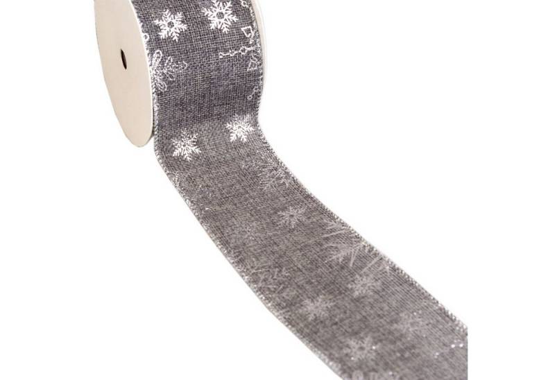 Deko AS Dekoband Leinenstrukturband mit Silberfoliendruck "große Eissterne" ca. 65mm… von Deko AS