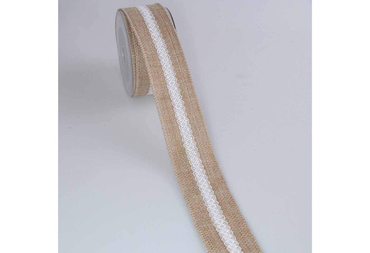 Deko AS Dekoband Leinenstrukturband mit Spitze - col. 52 natur-weiß-gold - 50mm - 10m, robust von Deko AS