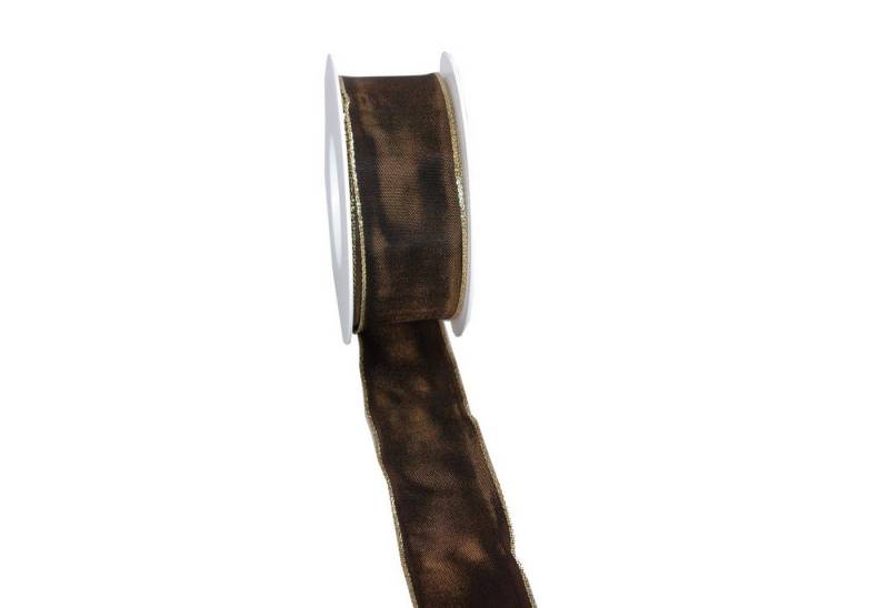 Deko AS Dekoband Taftband mit Lurexkante - dunkelbraun-gold - 40mm - 25m - 3331-40-25- von Deko AS