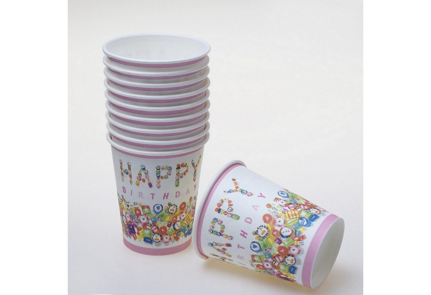 Deko AS Einweggeschirr-Set Pappbecherset "Happy Birthday" - 10 Stück - bunt - 96172 (20-tlg), Pappe, für Geburtstage von Deko AS