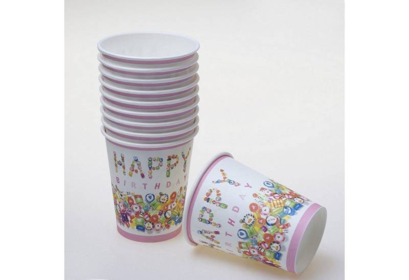 Deko AS Einweggeschirr-Set Pappbecherset "Happy Birthday" - 10 Stück - bunt - 96172 (20-tlg), Pappe, für Geburtstage von Deko AS