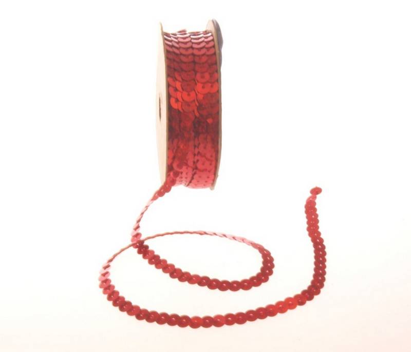 Deko AS Kordel Paillettenschnur - 4 mm - rot - 1 VE = 5 Rollen á 10m, Pailletten auf Schnur von Deko AS