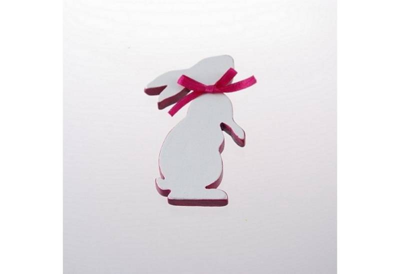 Deko AS Osterhase Holzhase Osterhase mit Schleife weiß-fuchsia - 8 cm - 12 Stück - A … (12 St., 1 VE = 12 Stück), Mit Satinschleife in Pink von Deko AS