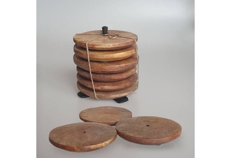Deko AS Getränkeuntersetzer Holz Untersetzer 6Stk. aus massivem Mangoholz - NWKWJ84821, Zubehör für Tischläufer Shabby chic oder Dekoflor, 6-tlg., robust von Deko AS