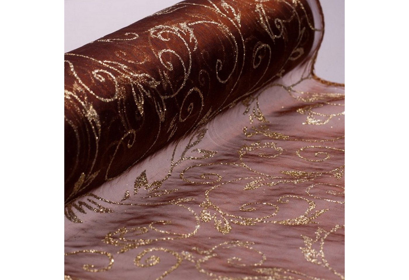 Deko AS Tischläufer Organza-Tischläufer mit Glitzer-Ornamenten chocolate - 28cm 5m 1049… (1-tlg, 1 Rolle Tischläufer), Strapazierfähig von Deko AS