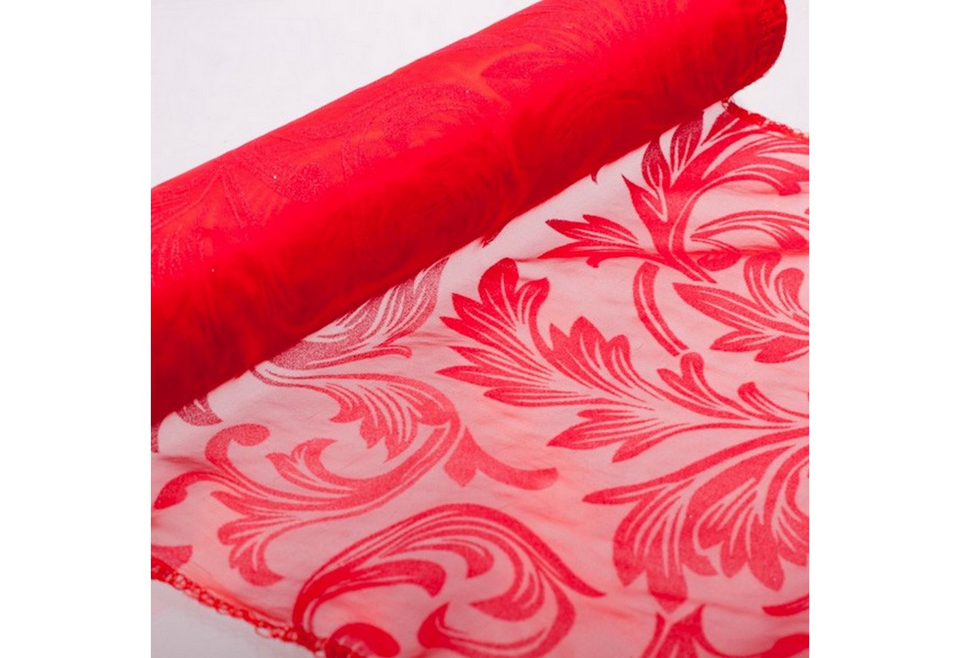 Deko AS Tischläufer Organza-Tischläufer mit samtigem Blättermotiv - rot - 28cm 10m - 10… (1-tlg, 1 Rolle Tischläufer), Strapazierfähig Deko AS Tischläufer Organza-Tischläufer mit samtigem Blättermotiv - rot - 28cm 10m - 10… (1-tlg, 1 Rolle Tischläufer), Strapazierfähig von Deko AS