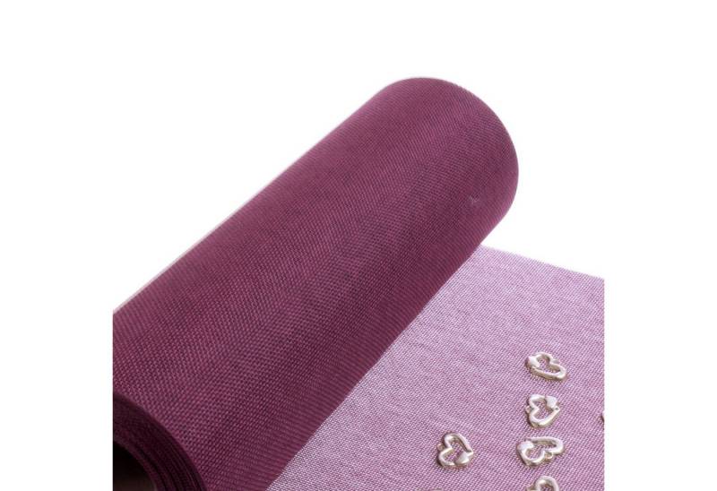 Deko AS Tischläufer Tischläufer "Shabby Chic" Bordeaux + Herzen in gold - 300mm - 15m (1 Rolle Tischläufer mit Dekoheerzen zum Streuen oder Auffädeln), Leinenoptik von Deko AS