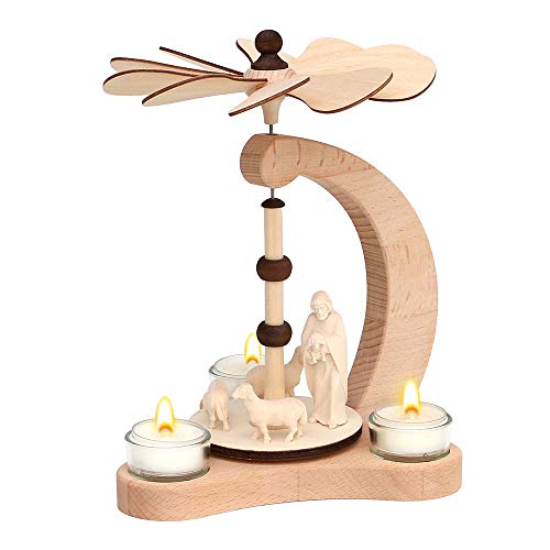 Deko-Geschenke-Shop Bogen Pyramide geschnitzt Schäfer 4 Figuren 24 cm 3 Teelichter 50226 von Deko-Geschenke-Shop