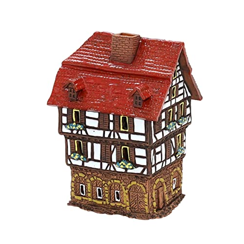 Deko-Geschenke-Shop Keramik Teelichthaus Lichterhaus Fachwerkhaus hoch Hand Art Keramik 13 cm 40547 von Deko-Geschenke-Shop