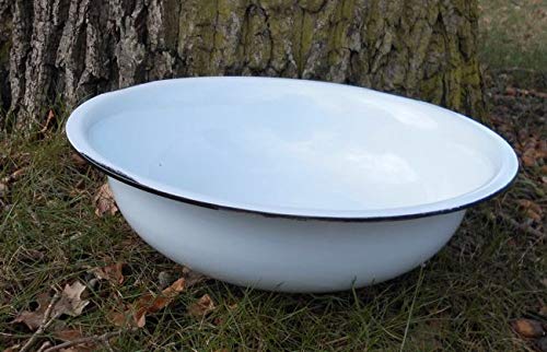 Deko-Impresion Eisenschale Eisenschüssel Pflanztopf Pflanzschale Emaille-Optik weiß D 40 cm von Deko-Impresion