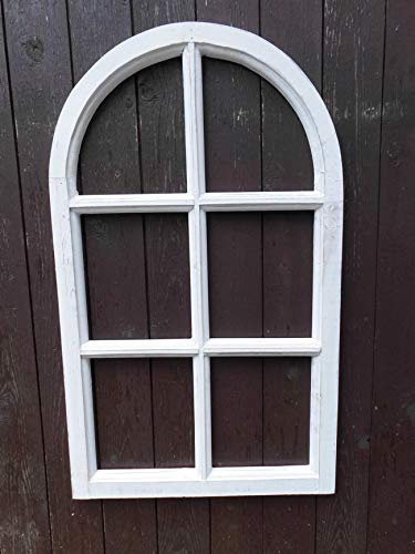 Deko-Impression Fenster Sprossenfenster Bilderrahmen halbrund Wanddeko Holz weiss 70cm von Deko-Impression