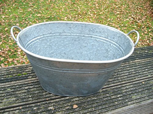 Deko-Impresion Große Zinkwanne Pflanztopf Zinkbottich Blumentopf 52 x 32 cm grau von Deko-Impresion