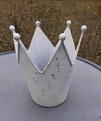 Deko-Krone Windlicht Gartendeko Pflanztopf Eisen Weiss-Antik 18 cm von Deko-Impresion