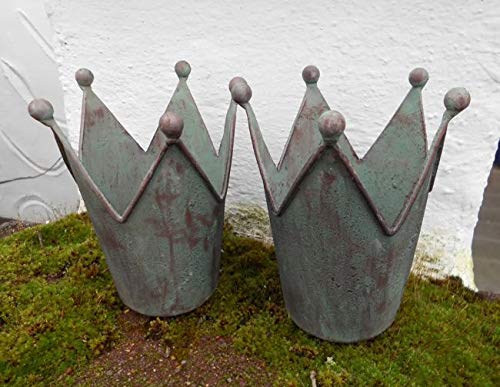 Deko-Kronen 2 Stück Windlichter Pflanztöpfe Eisen Grün-Antik 13,5 cm von Deko-Impresion