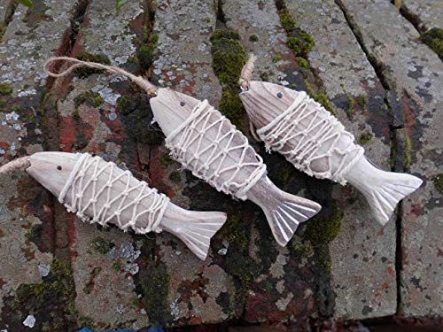 Dekohänger 3 Fische z. Hängen Holz massiv Maritime Deko Meer Handarbeit von Deko-Impresion