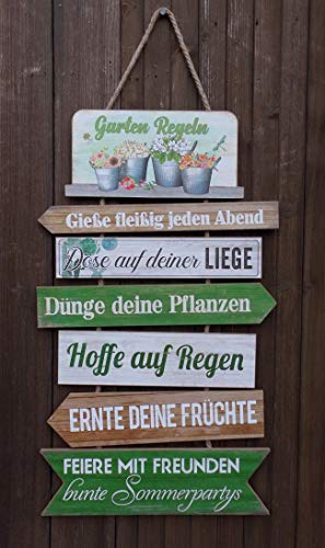 Dekoratives Schild Gartenregeln Holz/MDF a. Kordel Geschenk 61 cm von Deko-Impression