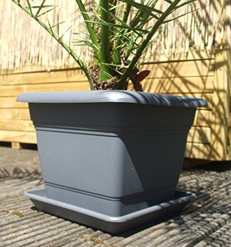 Deko-Impresion Pflanzkübel Nora, Pflanztopf, Blumentopf, 28x28 cm, mit Untersetzer, anthrazit von Deko-Impresion