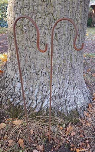 2er-Set Gartenstab m. Haken Laternenhaken u. Doppelspieß Eisen Rost 90 von Deko-Impression