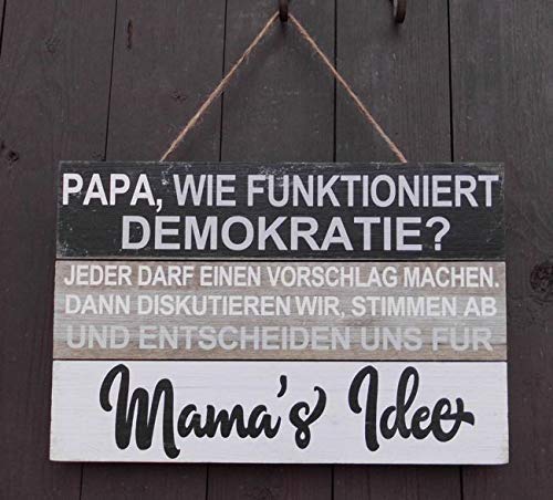 Deko-Impression Amüsantes Schild : Papa erklärt Demokratie - Holz an Band 30 x 20 cm von Deko-Impression