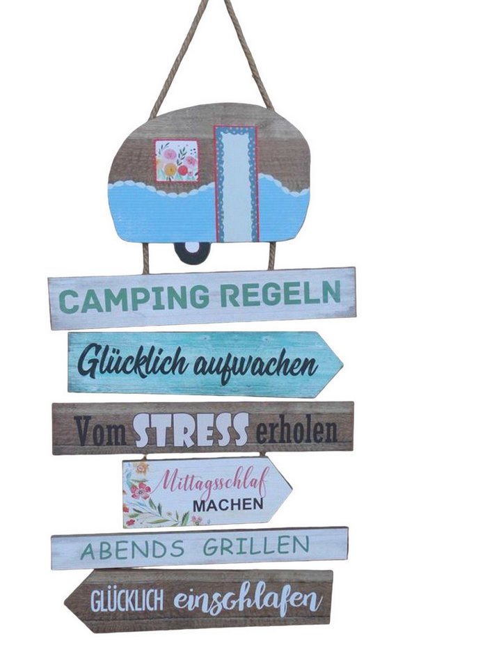 Deko-Impression Deko-Schriftzug Dekoratives Schild Campingregeln Holz /MDF an Kordel Geschenk 75 cm (1 St) von Deko-Impression