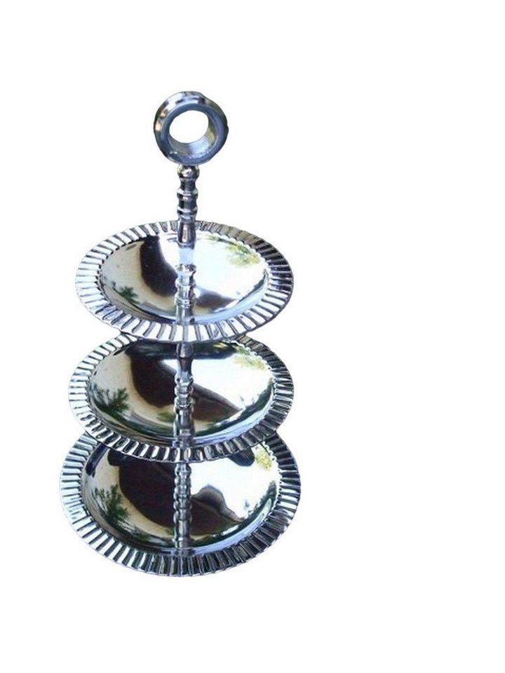 Deko-Impression Dekoetagere Dekorative Etagere Standetagere silber vernickelt 3 Ablagen rund (1 St) von Deko-Impression