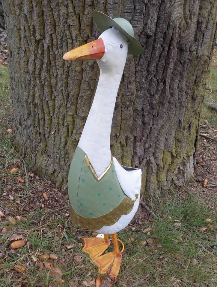 Deko-Impression Dekofigur Große Ente mit Hut Gartendekoration Eisen grün-weiß-gelb 59 cm (1 St) von Deko-Impression