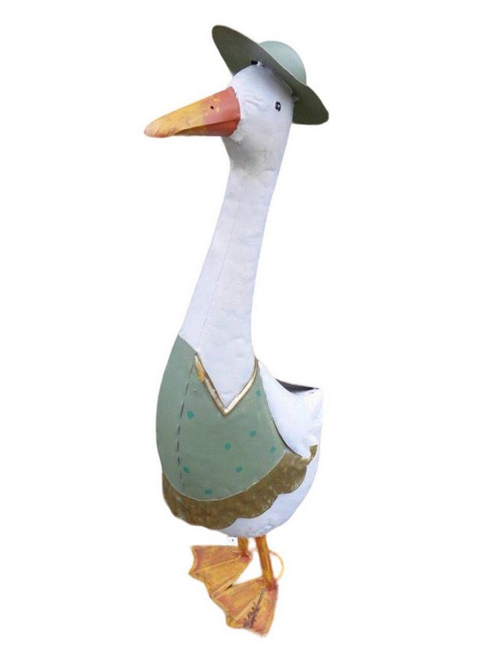 Deko-Impression Dekofigur Große Ente mit Hut Gartendekoration Eisen grün-weiß-gelb 59 cm (1 St) von Deko-Impression