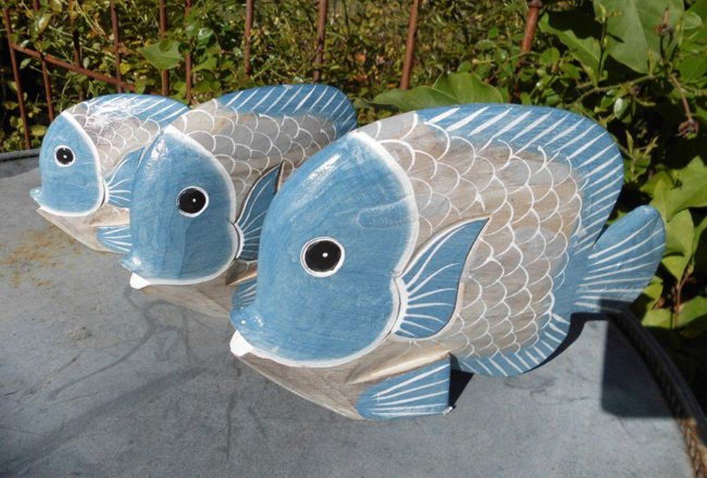 Deko-Impression Dekofigur Handgearbeitete Fische Statuen Deko-Objekt 3 Stück blau+beige maritim (3 St) von Deko-Impression