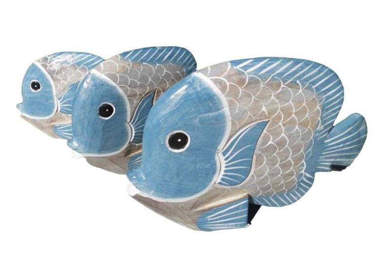 Deko-Impression Dekofigur Handgearbeitete Fische Statuen Deko-Objekt 3 Stück blau+beige maritim (3 St) von Deko-Impression