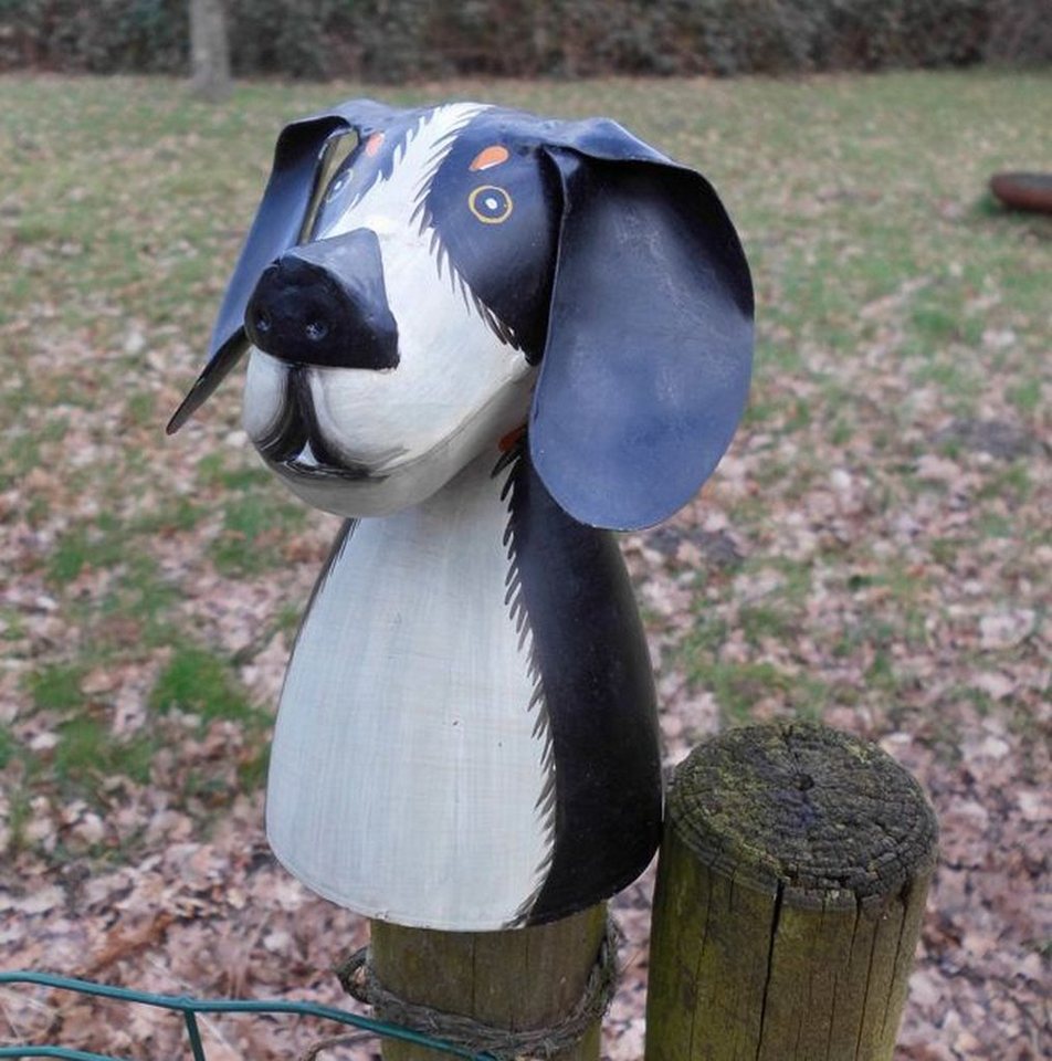 Deko-Impression Dekofigur Zaunfigur Pfahlhocker Zaunhocker Hund m. Schlappohren schwarz-weiß (1 St) von Deko-Impression
