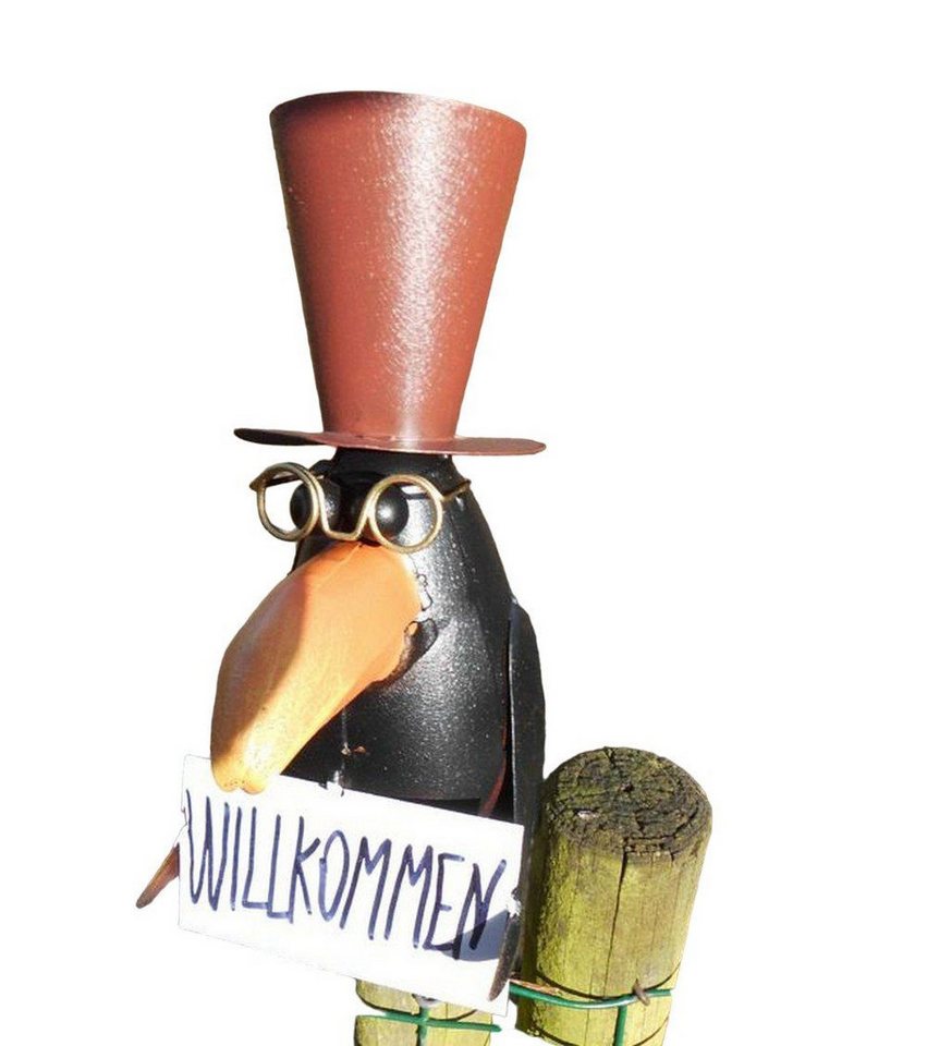 Deko-Impression Dekofigur Zaunfigur Zaunhocker Rabe mit Zylinder und Schild: "Willkommen" (1 St) von Deko-Impression