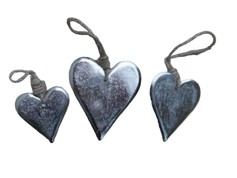 Deko-Impression Dekohänger Deko-Hänger 3 Herzen 3er Set Herzanhänger Aluminium silber vernickelt (3 St) von Deko-Impression