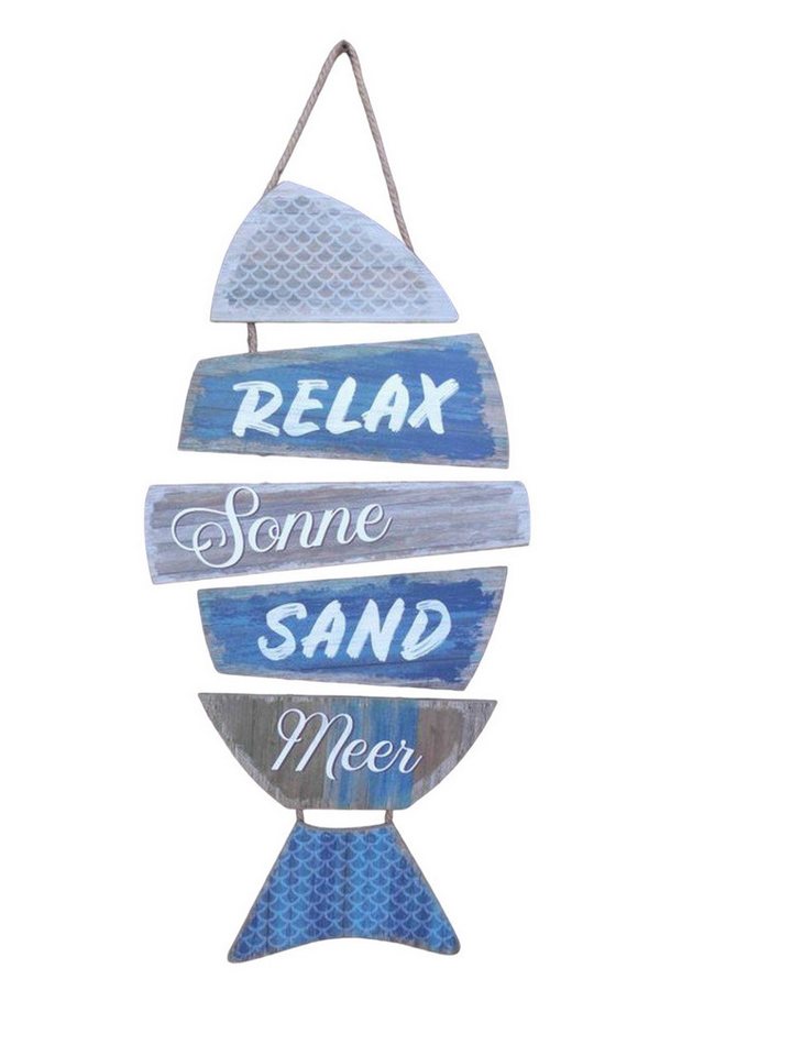 Deko-Impression Dekohänger Schild Fisch: Sonne Sand Meer Relax /MDF a. Kordel Geschenk 70 x 35 cm (1 St) von Deko-Impression