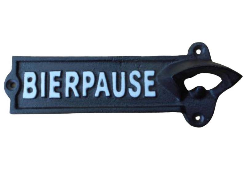Deko-Impression Flaschenöffner Wandflaschenöffner Kapselheber BIERPAUSE Gusseisen schwarz 21 cm (1-tlg) von Deko-Impression