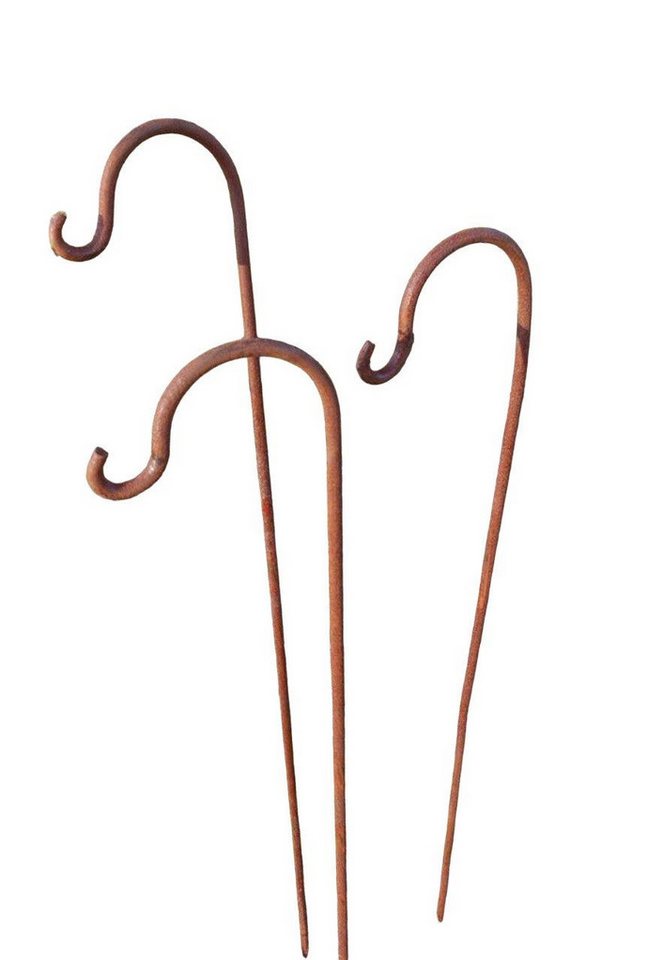Deko-Impression Gartenstecker 3er-Set Gartenstab m. Haken Laternenhaken Eisen massiv Rost je 80 cm (3-St) von Deko-Impression