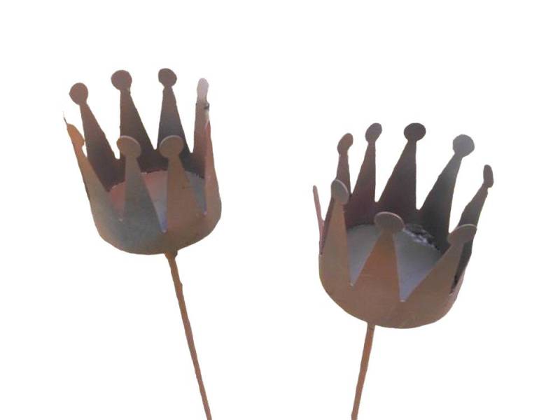 Deko-Impression Gartenstecker Deko-Kronen a Stab 2er Set Windlicht Gartenstecker Eisen rostfarben (2-St) von Deko-Impression