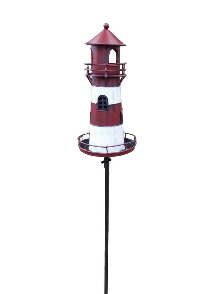 Deko-Impression Gartenstecker Leuchtturm Gartenstab Gartenstecker Windlicht Eisen rot-weiß lackiert (1-St) von Deko-Impression