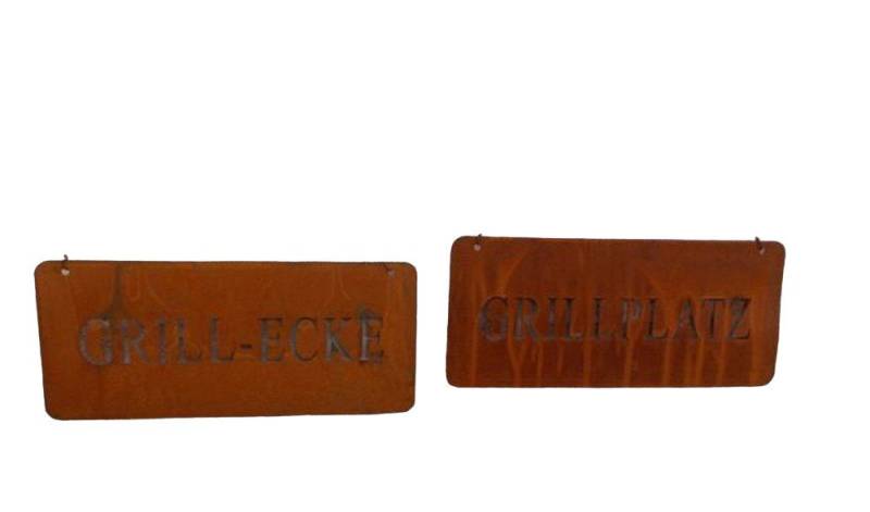 Deko-Impression Hängedekoration 2er Set dekorative Eisenschilder Grillplatz Grillecke rostig Geschenk (2 St) von Deko-Impression