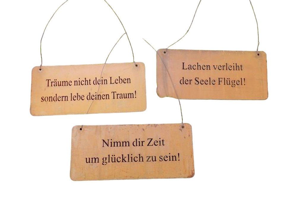 Deko-Impression Hängedekoration 3er Set dekorative Schilder Sprüche Weisheiten Leben Eisen rostig (3 St) von Deko-Impression